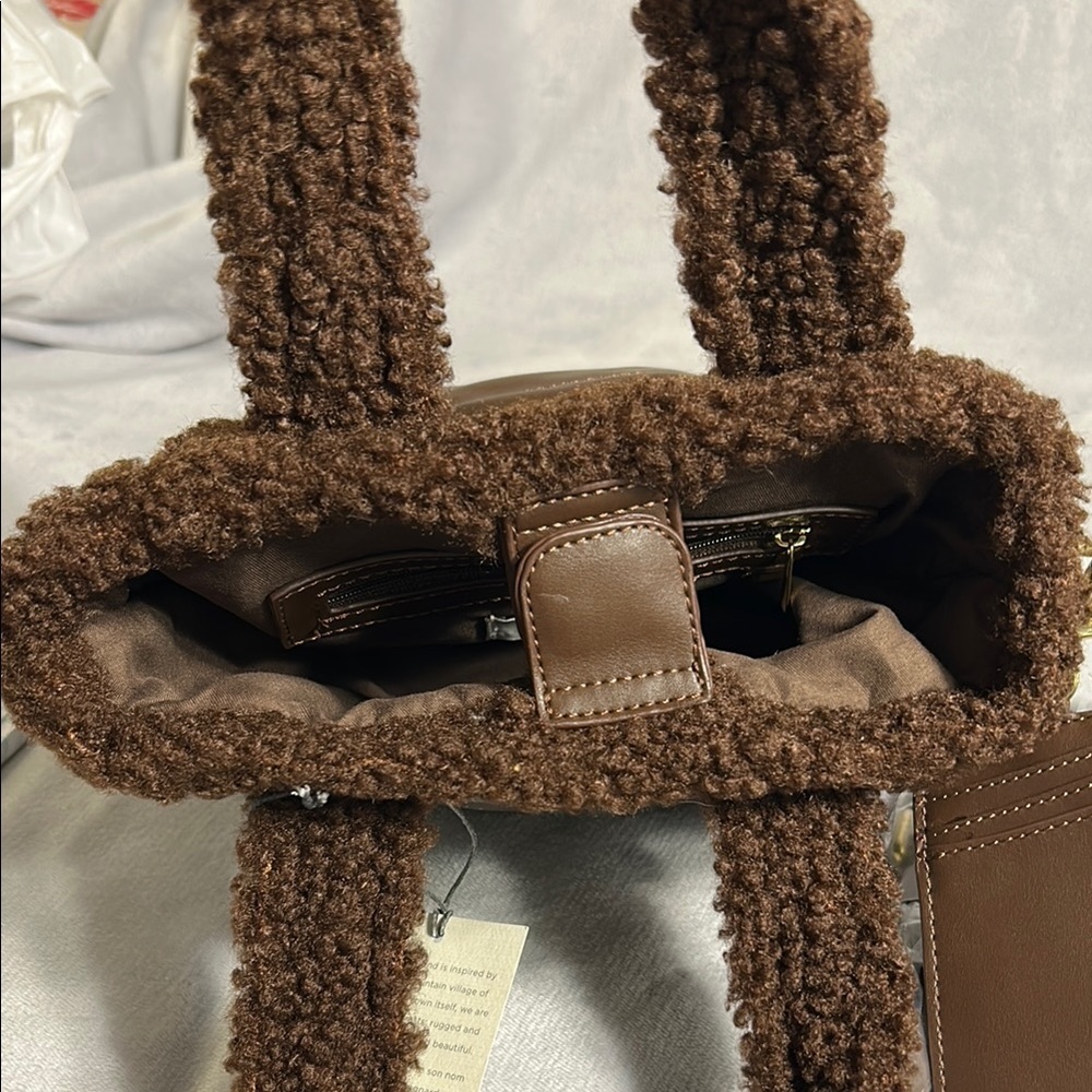 ASPEN Brown Quilted Mini Bag with Sherpa Accents - Picture 10 of 10